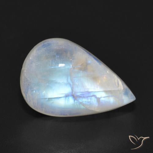 6.93ct طبيعي أبيض مزرق قوس قزح حجر القمر, شكل الكمثرى, نصف شفاف