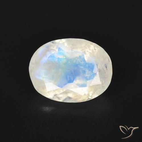 1.55ct طبيعي أبيض مزرق قوس قزح حجر القمر, بيضوي, شفاف