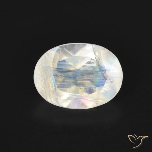 1.14ct طبيعي أبيض مزرق قوس قزح حجر القمر, بيضوي, شفاف