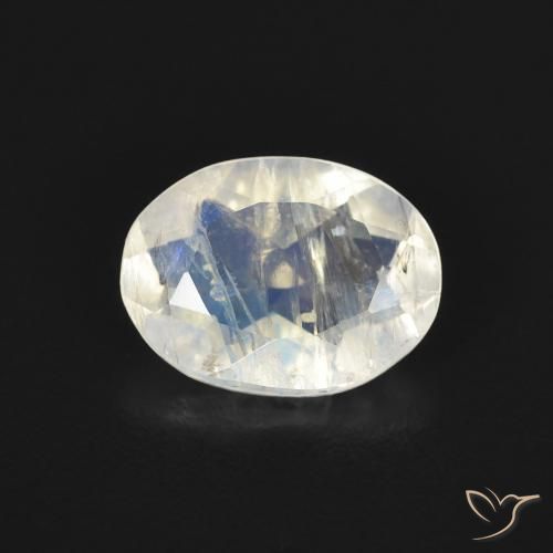 1.00ct طبيعي أبيض مزرق قوس قزح حجر القمر, بيضوي, شفاف