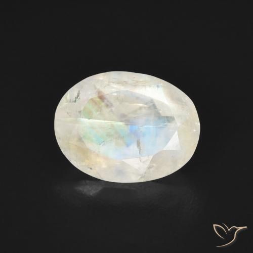 1.39ct طبيعي أبيض مزرق قوس قزح حجر القمر, بيضوي, شفاف