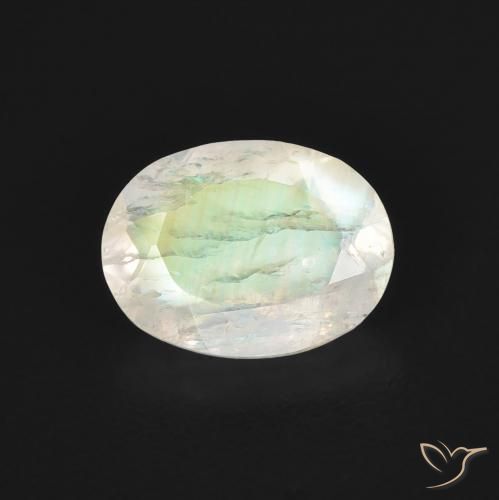 1.07ct طبيعي أبيض مزرق قوس قزح حجر القمر, بيضوي, شفاف