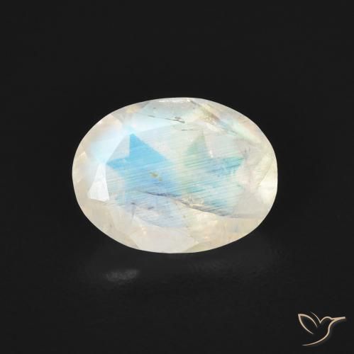 1.06ct طبيعي أبيض مزرق قوس قزح حجر القمر, بيضوي, شفاف