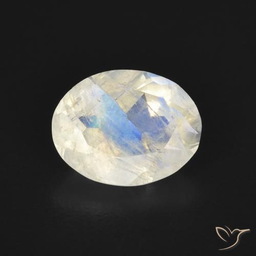 1.68ct طبيعي أبيض مزرق قوس قزح حجر القمر, بيضوي, شفاف