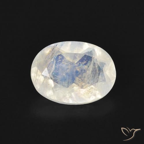 1.13ct طبيعي أبيض مزرق قوس قزح حجر القمر, بيضوي, شفاف