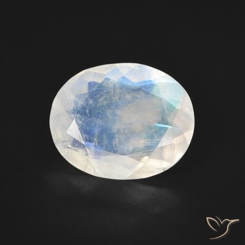 2.57ct طبيعي أبيض مزرق قوس قزح حجر القمر, بيضوي, شفاف