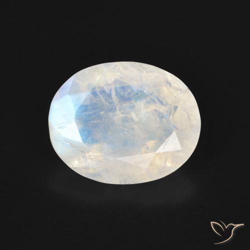 3.00ct طبيعي أبيض مزرق قوس قزح حجر القمر, بيضوي, شفاف