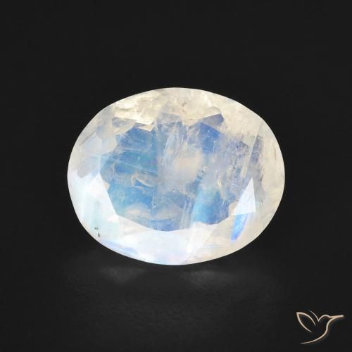 2.58ct طبيعي أبيض مزرق قوس قزح حجر القمر, بيضوي, شفاف