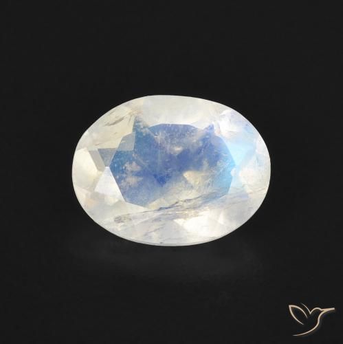 1.30ct طبيعي أبيض مزرق قوس قزح حجر القمر, بيضوي, شفاف