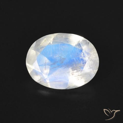 1.38ct طبيعي أبيض مزرق قوس قزح حجر القمر, بيضوي, شفاف