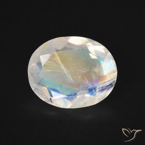 2.70ct طبيعي أبيض مزرق قوس قزح حجر القمر, بيضوي, شفاف