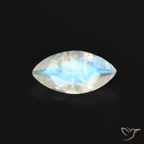 0.52ct طبيعي أبيض مزرق قوس قزح حجر القمر, ماركيز, شفاف