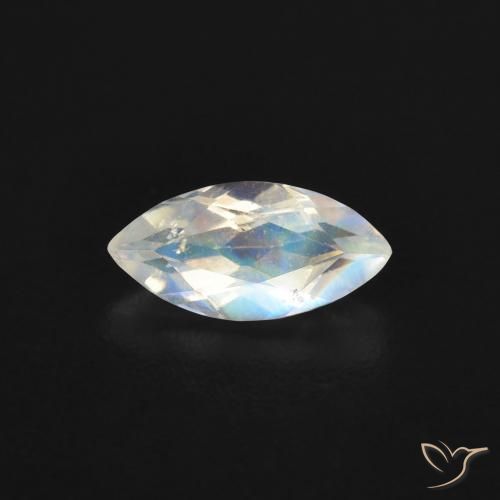 0.48ct طبيعي أبيض مزرق قوس قزح حجر القمر, ماركيز, شفاف