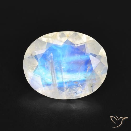2.58ct طبيعي أبيض مزرق قوس قزح حجر القمر, بيضوي, شفاف