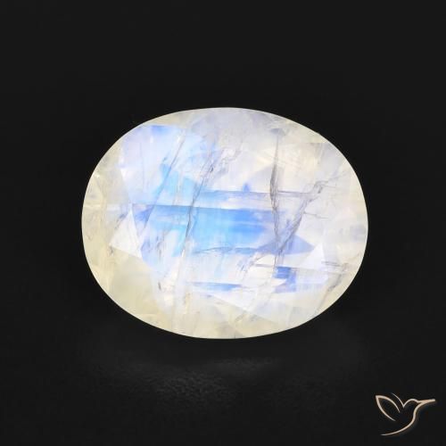 3.18ct طبيعي أبيض مزرق قوس قزح حجر القمر, بيضوي, شفاف