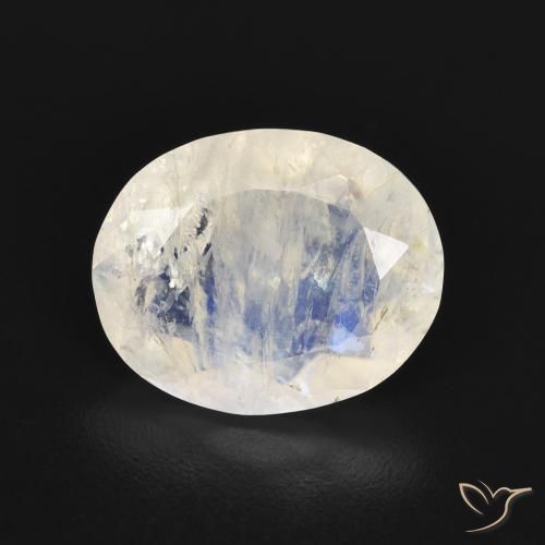 2.77ct طبيعي أبيض مزرق قوس قزح حجر القمر, بيضوي, شفاف