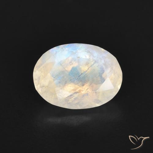 1.18ct طبيعي أبيض مزرق قوس قزح حجر القمر, بيضوي, شفاف