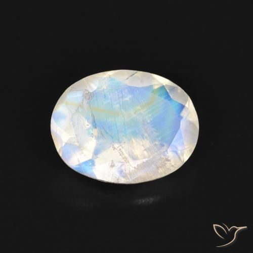 1.36ct طبيعي أبيض مزرق قوس قزح حجر القمر, بيضوي, شفاف