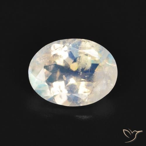 1.61ct طبيعي أبيض مزرق قوس قزح حجر القمر, بيضوي, شفاف