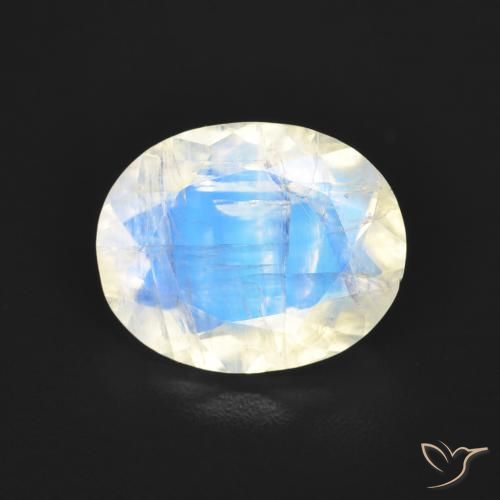 2.77ct طبيعي أبيض مزرق قوس قزح حجر القمر, بيضوي, شفاف