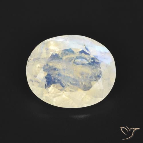 2.68ct طبيعي أبيض مزرق قوس قزح حجر القمر, بيضوي, شفاف