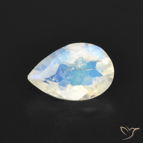 0.84ct طبيعي أبيض مزرق قوس قزح حجر القمر, شكل الكمثرى, شفاف