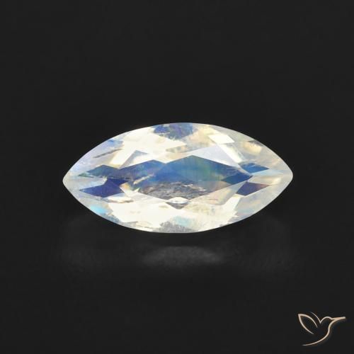 0.61ct طبيعي أبيض مزرق قوس قزح حجر القمر, ماركيز, شفاف