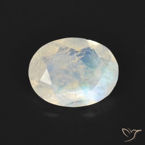 1.36ct طبيعي أبيض مزرق قوس قزح حجر القمر, بيضوي, شفاف