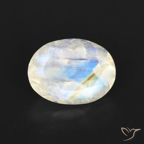 1.21ct طبيعي أبيض مزرق قوس قزح حجر القمر, بيضوي, شفاف