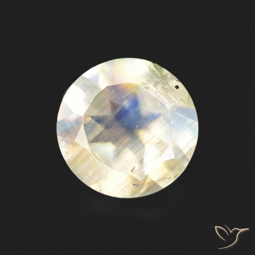 0.68ct طبيعي أبيض مزرق قوس قزح حجر القمر, دائري, شفاف