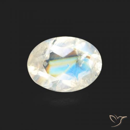 1.03ct طبيعي أبيض مزرق قوس قزح حجر القمر, بيضوي, شفاف