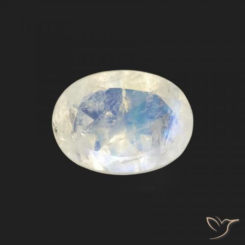 1.07ct طبيعي أبيض مزرق قوس قزح حجر القمر, بيضوي, شفاف