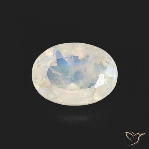 1.10ct طبيعي أبيض مزرق قوس قزح حجر القمر, بيضوي, شفاف