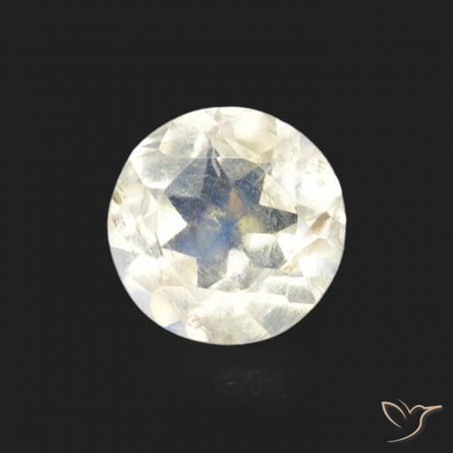 0.66ct طبيعي أبيض مزرق قوس قزح حجر القمر, دائري, شفاف