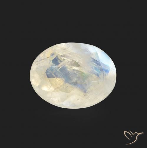1.15ct طبيعي أبيض مزرق قوس قزح حجر القمر, بيضوي, شفاف
