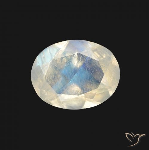 1.28ct طبيعي أبيض مزرق قوس قزح حجر القمر, بيضوي, شفاف