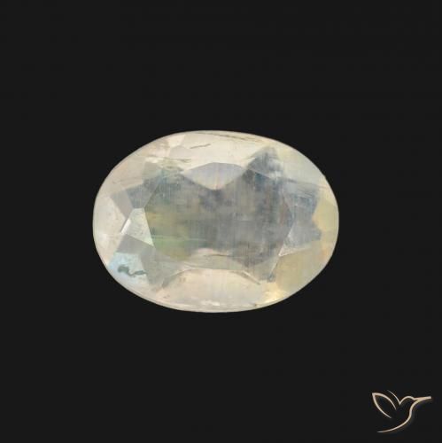 0.97ct طبيعي أبيض مزرق قوس قزح حجر القمر, بيضوي, شفاف