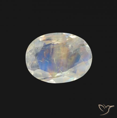 0.96ct طبيعي أبيض مزرق قوس قزح حجر القمر, بيضوي, شفاف