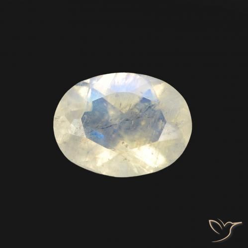 1.23ct طبيعي أبيض مزرق قوس قزح حجر القمر, بيضوي, شفاف