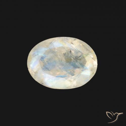 1.11ct طبيعي أبيض مزرق قوس قزح حجر القمر, بيضوي, شفاف