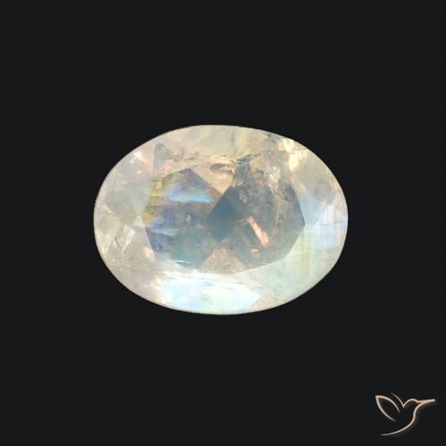 1.16ct طبيعي أبيض مزرق قوس قزح حجر القمر, بيضوي, شفاف