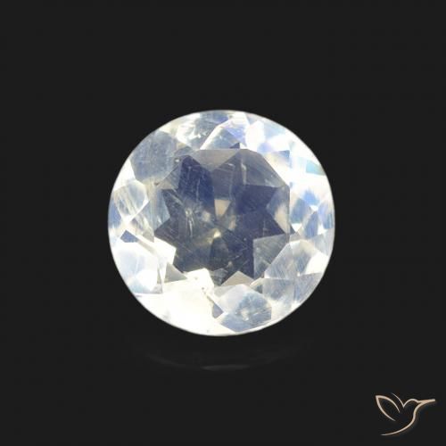 0.52ct طبيعي أبيض مزرق قوس قزح حجر القمر, دائري, شفاف