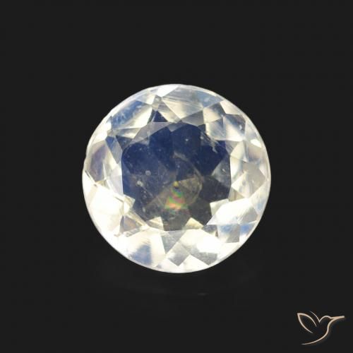 0.54ct طبيعي أبيض مزرق قوس قزح حجر القمر, دائري, شفاف