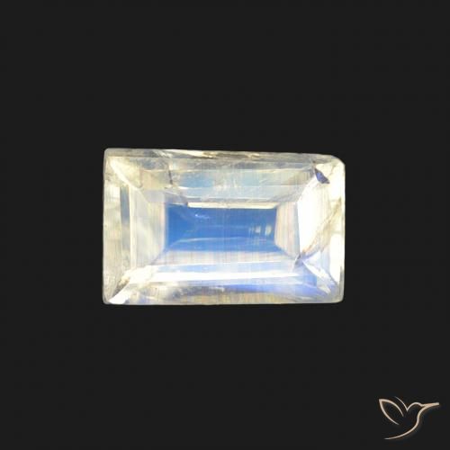 0.51ct طبيعي أبيض مزرق قوس قزح حجر القمر, باجيت, شفاف