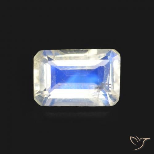 0.57ct طبيعي أبيض مزرق قوس قزح حجر القمر, قص الزمرد, شفاف