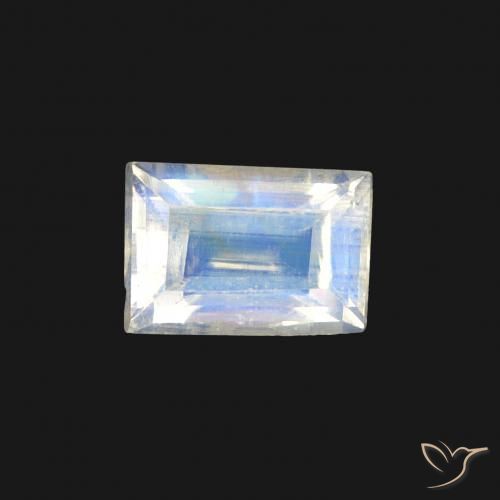 0.57ct طبيعي أبيض مزرق قوس قزح حجر القمر, باجيت, شفاف