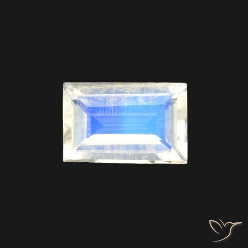 0.44ct طبيعي أبيض مزرق قوس قزح حجر القمر, باجيت, شفاف