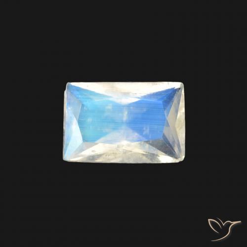 0.37ct طبيعي أبيض مزرق قوس قزح حجر القمر, باجيت, شفاف