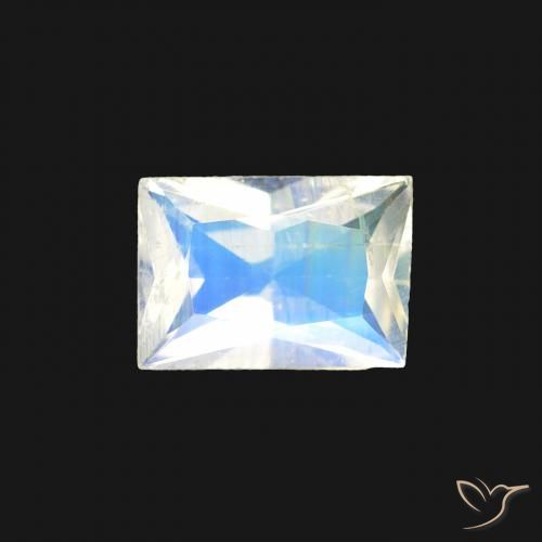 0.40ct طبيعي أبيض مزرق قوس قزح حجر القمر, باجيت, شفاف