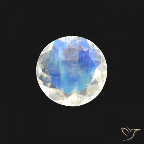 0.40ct طبيعي أبيض مزرق قوس قزح حجر القمر, دائري, شفاف